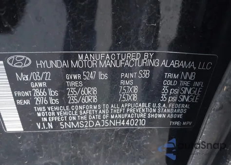 2022 Hyundai Santa Fe Sel from USA, damaged, VIN 5NMS2DAJ5NH440210